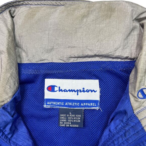 Champion VTG 90s Lightweight Zip Up Windbreaker Track Jacket Blue Gray Large - Picture 7 of 8